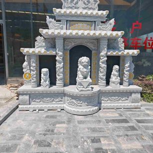 鹤壁芝麻白中国黑石材套墓 花岗岩墓碑